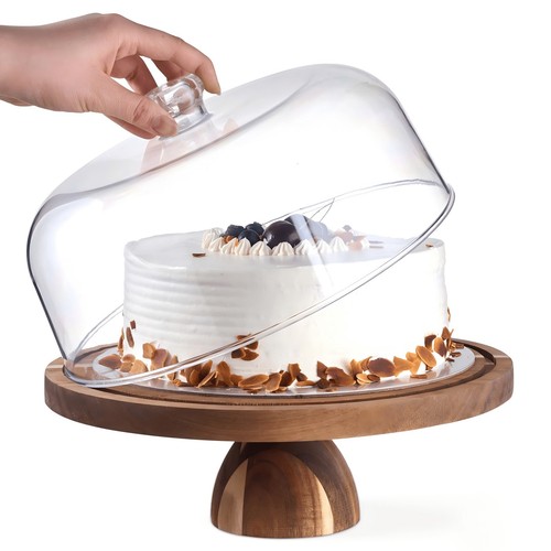 Wooden cake stand with - cake,